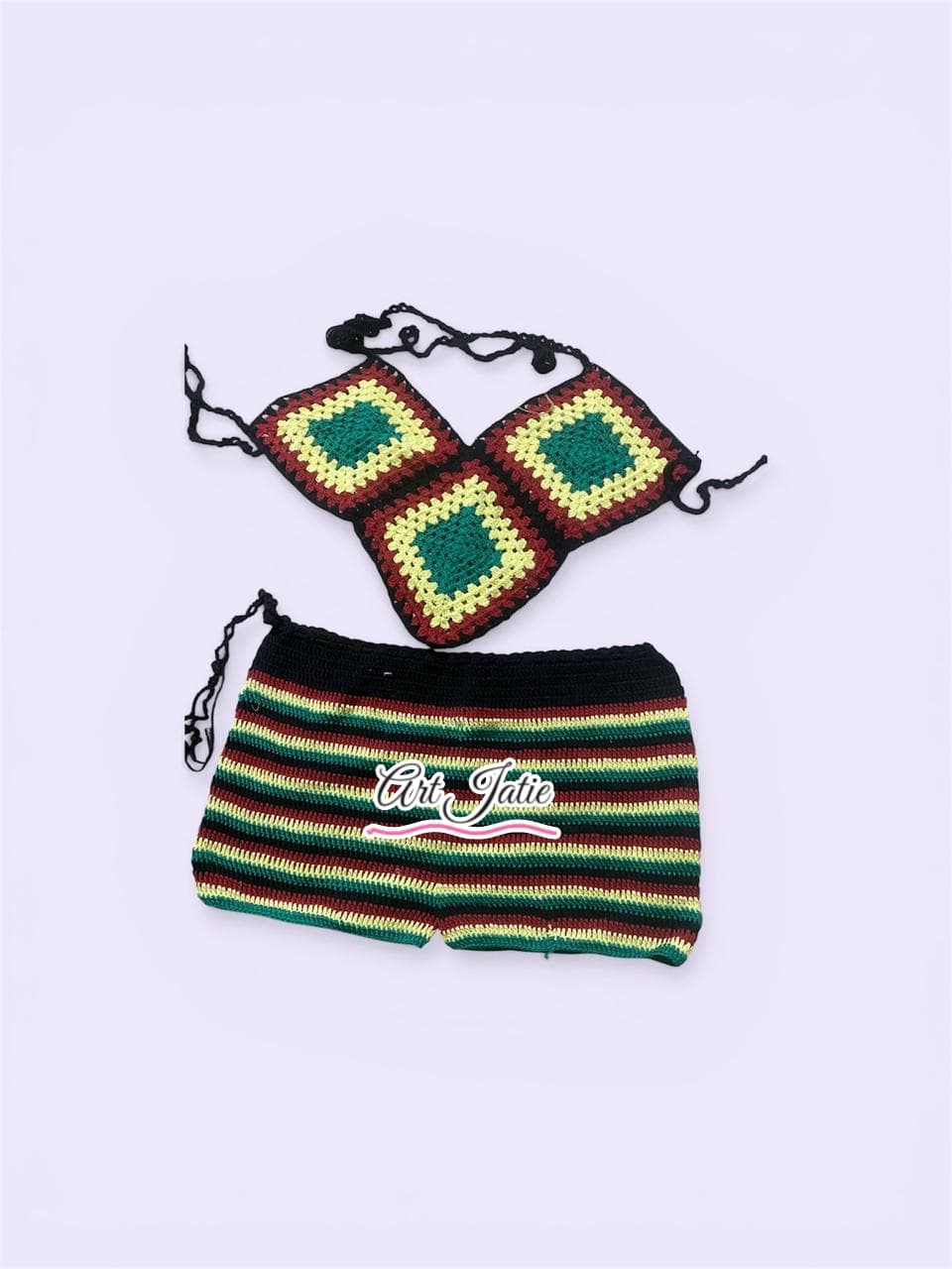 Ensemble Crochet Rayé Multicolore — crochet artisanal Art Jatie