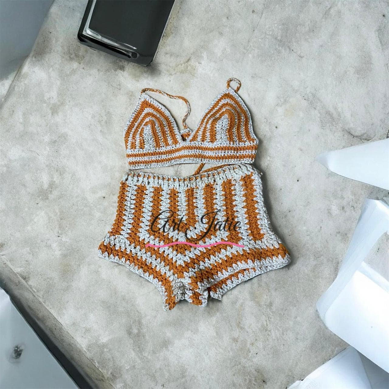 Maillot Une Pièce Crochet Rayé — crochet artisanal Art Jatie